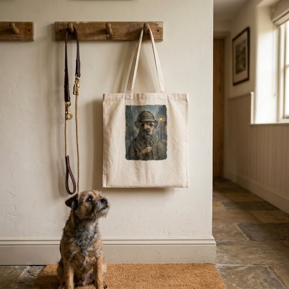A border terrier on a tote bag